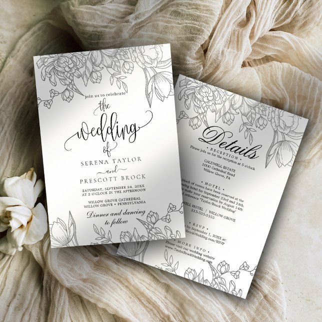 Minimal Foliage Calligraphy All in One Wedding  Invitation (Creator Uploaded)