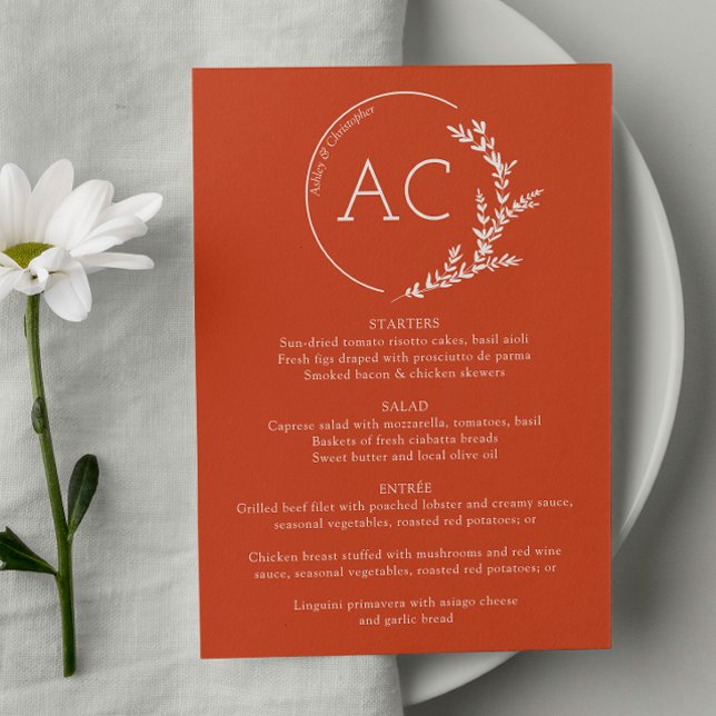 Minimal Foliage Frame Copper Red Wedding Reception Menu (Creator Uploaded)