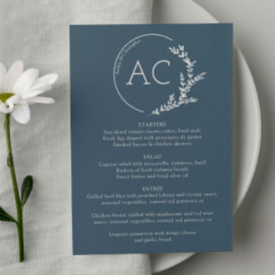 Minimal Foliage Frame Slate Grey Wedding Reception Menu