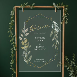 Minimal Foliage & Gold Geometric Terrarium Welcome Acrylic Sign