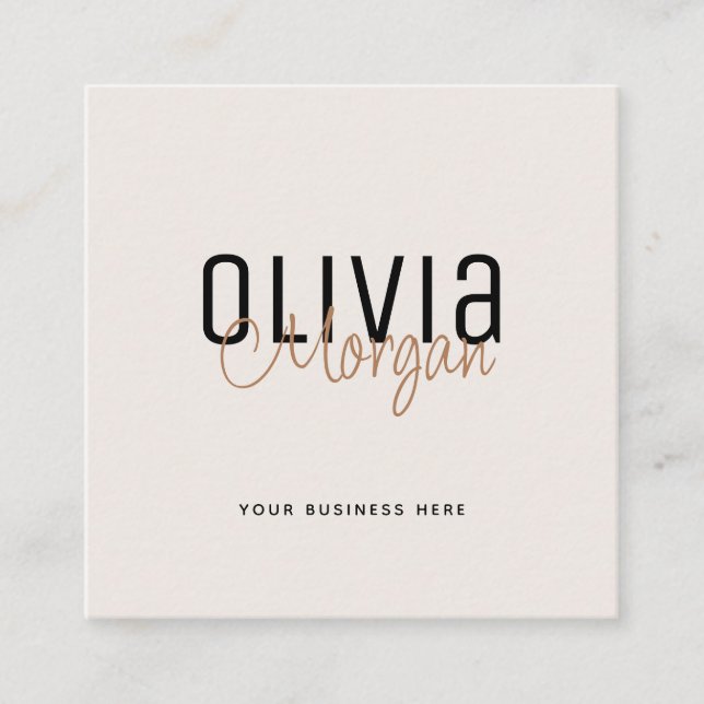 Minimal Font Duo QR Code Square Business Card (Front)