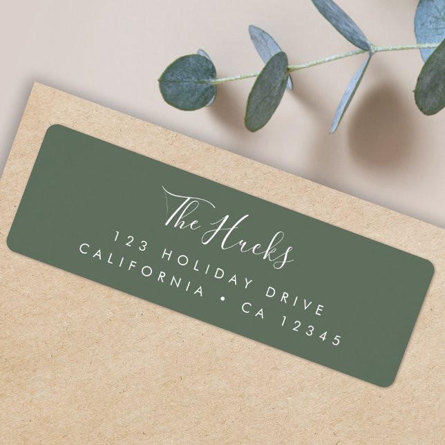Minimal Forest Green Scandi Return Address Label (Elegant forest green custom return address mailing labels for families and couples by Guava)