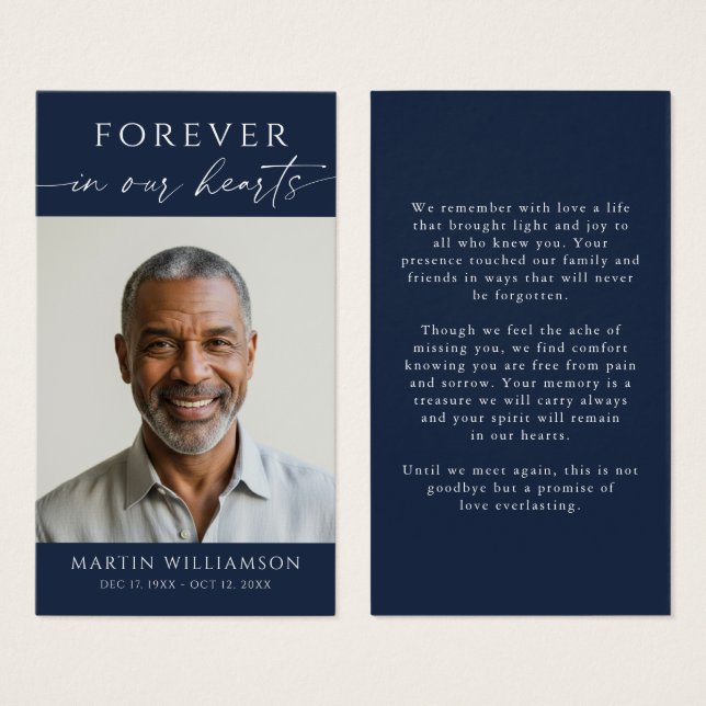 Minimal Forever Hearts Photo Funeral Prayer Card (Front & Back)