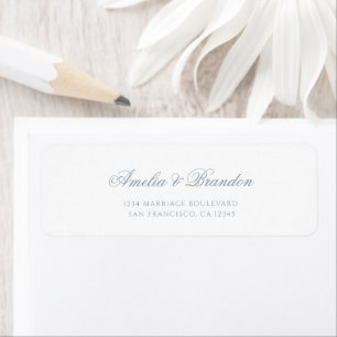 Minimal Formal Dusty Blue Script Wedding Address Return Address Label