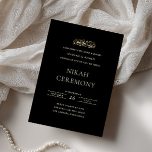 Minimal Formal Gold Script Black Nikah Ceremony Invitation