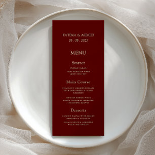 Minimal Formal Gold Script Burgundy Wedding Dinner Menu