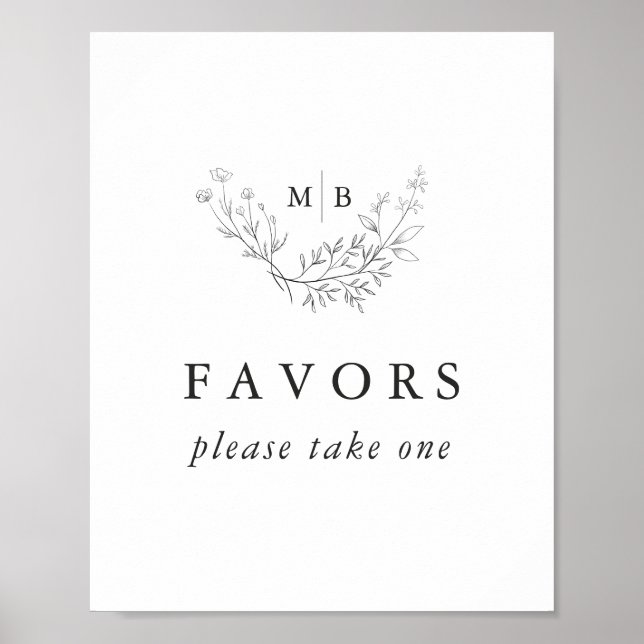 Minimal Formal Monogram Wedding Favours Sign (Front)