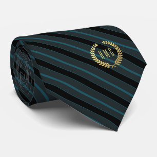 Minimal Framed Gold Monogram Teal Black Stripe Tie
