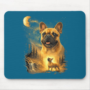 Minimal French Bulldog Howling Moon Vintage Mouse Pad
