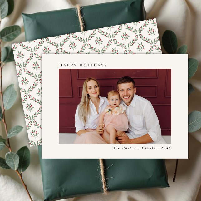 Minimal Front Elegant Berry Back Christmas Holiday Card (Creator Uploaded)