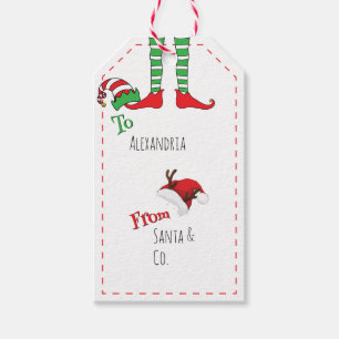 Minimal Fun Festive Elf Legs and Santa Hat Gift Tags