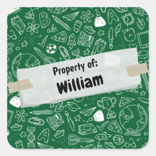 Minimal Fun School Supplies Pattern Personalised S Square Sticker