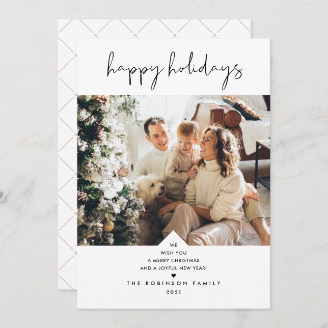 Minimal Fun Typography Black White Christmas Photo Holiday Card (Front/Back)