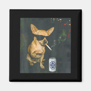 Minimal Funny Chihuahua Smoking Cigarette Beer Magnet
