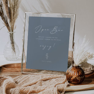 Minimal Funny Dusty Blue Wedding Open Bar Sign