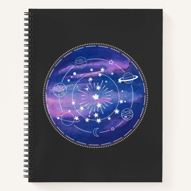 Minimal Galaxy Moon Design | Cosmic Aesthetic Art Notebook (Front)