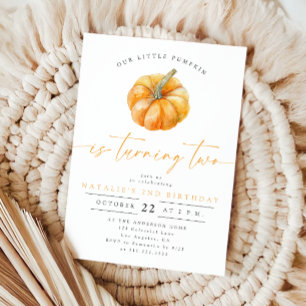 Minimal Gender Neutral Little Pumpkin 2nd Birthday Invitation