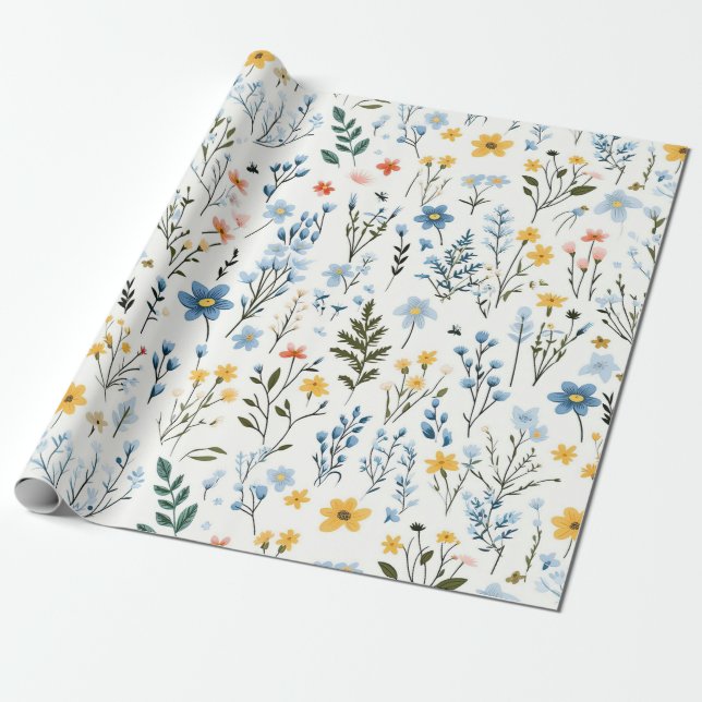 Minimal Gentle Colourful Garden Wildflowers Nurser Wrapping Paper (Unrolled)