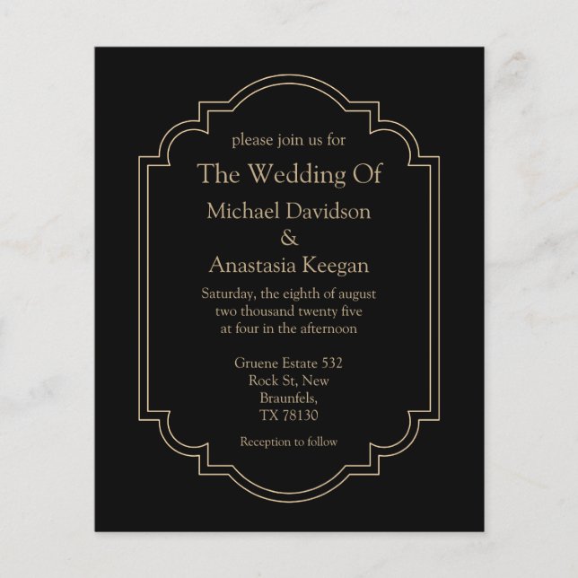 minimal geometric black gold wedding invitation (Front)