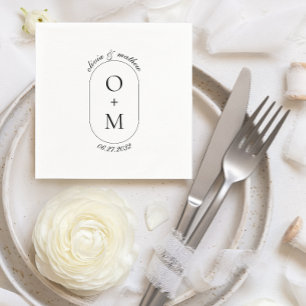 Minimal Geometric Monogram w/ Calligraphy Wedding Napkin