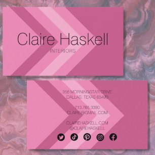 Minimal Geometric Social Media Icons Pink Ombre Business Card