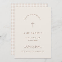 Minimal Gingham Baptism Christening Cross Invite