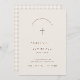 Minimal Gingham Baptism Christening Cross Invite