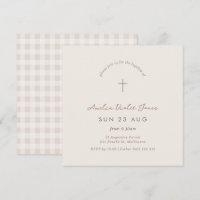 Minimal Gingham Baptism Christening Square Invite
