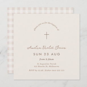 Minimal Gingham Baptism Christening Square Invite