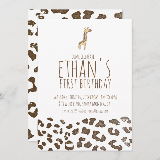 Minimal Giraffe Themed Birthday Invitation (Front/Back)