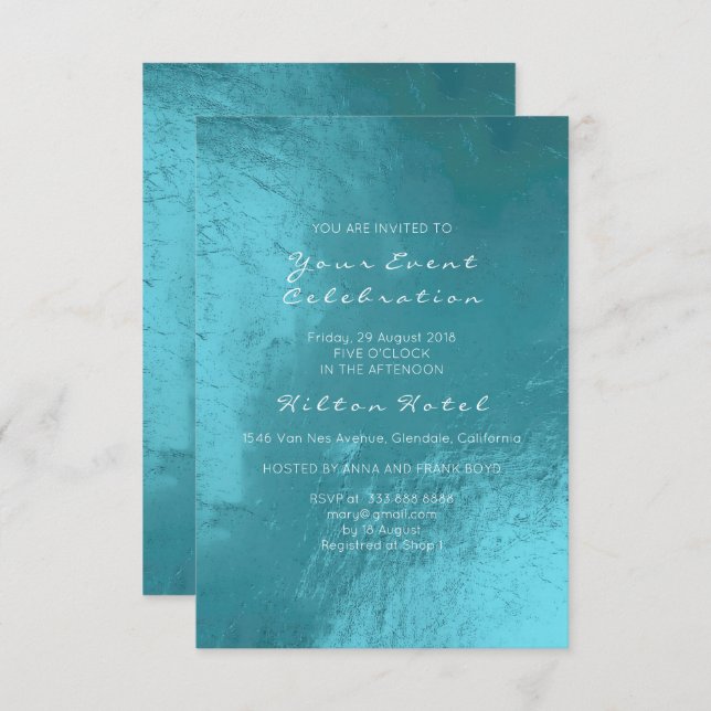 Minimal Glass Water Ocean Blue Aqua  Invitation (Front/Back)