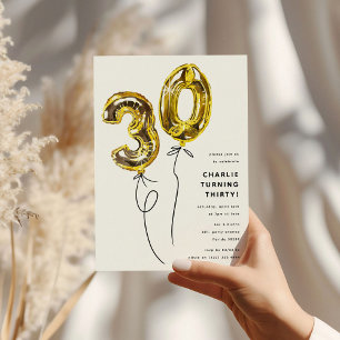 Minimal Gold 30 Balloon 30th Birthday Party Invitation