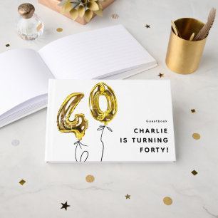 Minimal Gold 40 Balloon 40th Birthday Party Guest Book