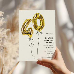 Minimal Gold 40 Balloon 40th Birthday Party Invitation