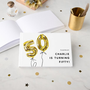 Minimal Gold 50 Balloon 50th Birthday Party Guest Book