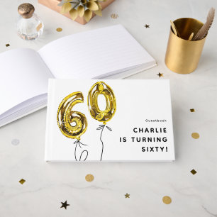Minimal Gold 60 Balloon 60th Birthday Party Guest Book
