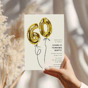 Minimal Gold 60 Balloon 60th Birthday Party Invitation