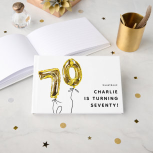 Minimal Gold 70 Balloon 70th Birthday Party Guest Book