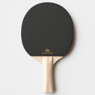 Minimal gold black leather texture print ping pong paddle