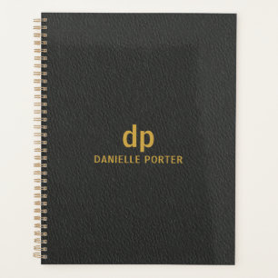 Minimal gold black leather texture print planner