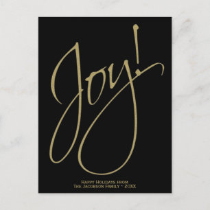 Minimal Gold & Black Simple Joy Unique Elegant Holiday Postcard