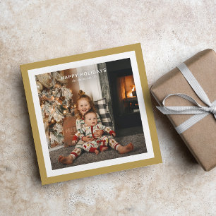 Minimal Gold Bold Square Border 1 Photo Christmas Holiday Card