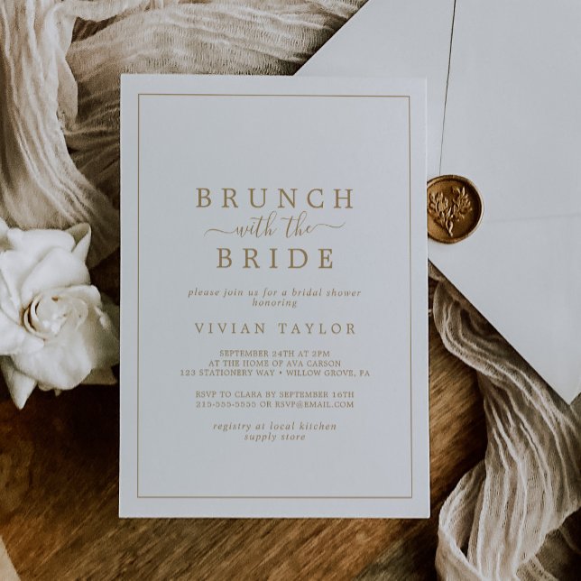 Minimal Gold Brunch with the Bride Bridal Shower Invitation (Creator Uploaded)