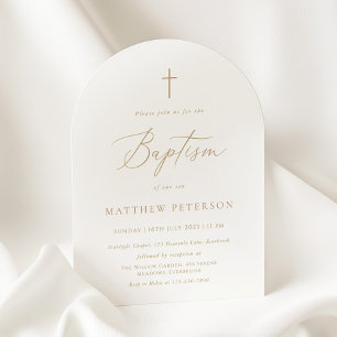 Minimal Gold Calligraphy Baptism Invitation