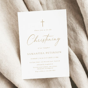 Minimal Gold Calligraphy Christening Invitation