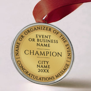 Minimal Gold Champion Medal Recognition Keepsake Metal Ornament