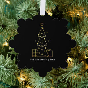 Minimal Gold Christmas Tree Modern Black Decoration Card