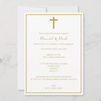Minimal Gold Cross Wedding Invitation