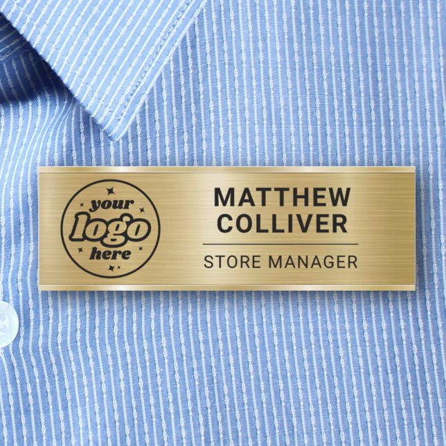 Minimal Gold Custom Logo Employee Name Tag (Creator Uploaded)