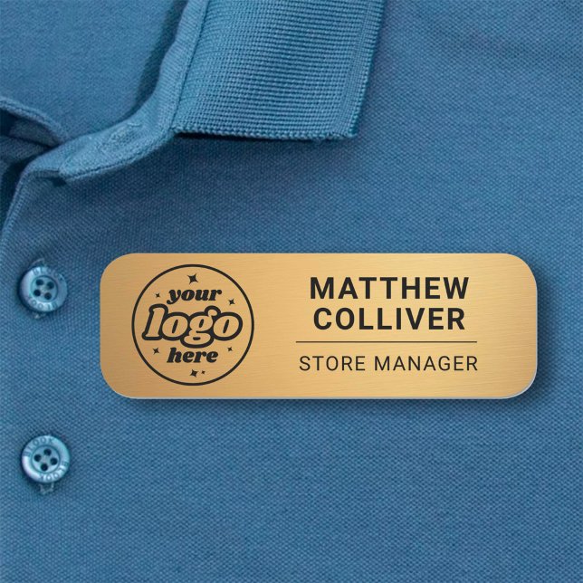 Minimal Gold Custom Logo Employee Name Tag (Creator Uploaded)